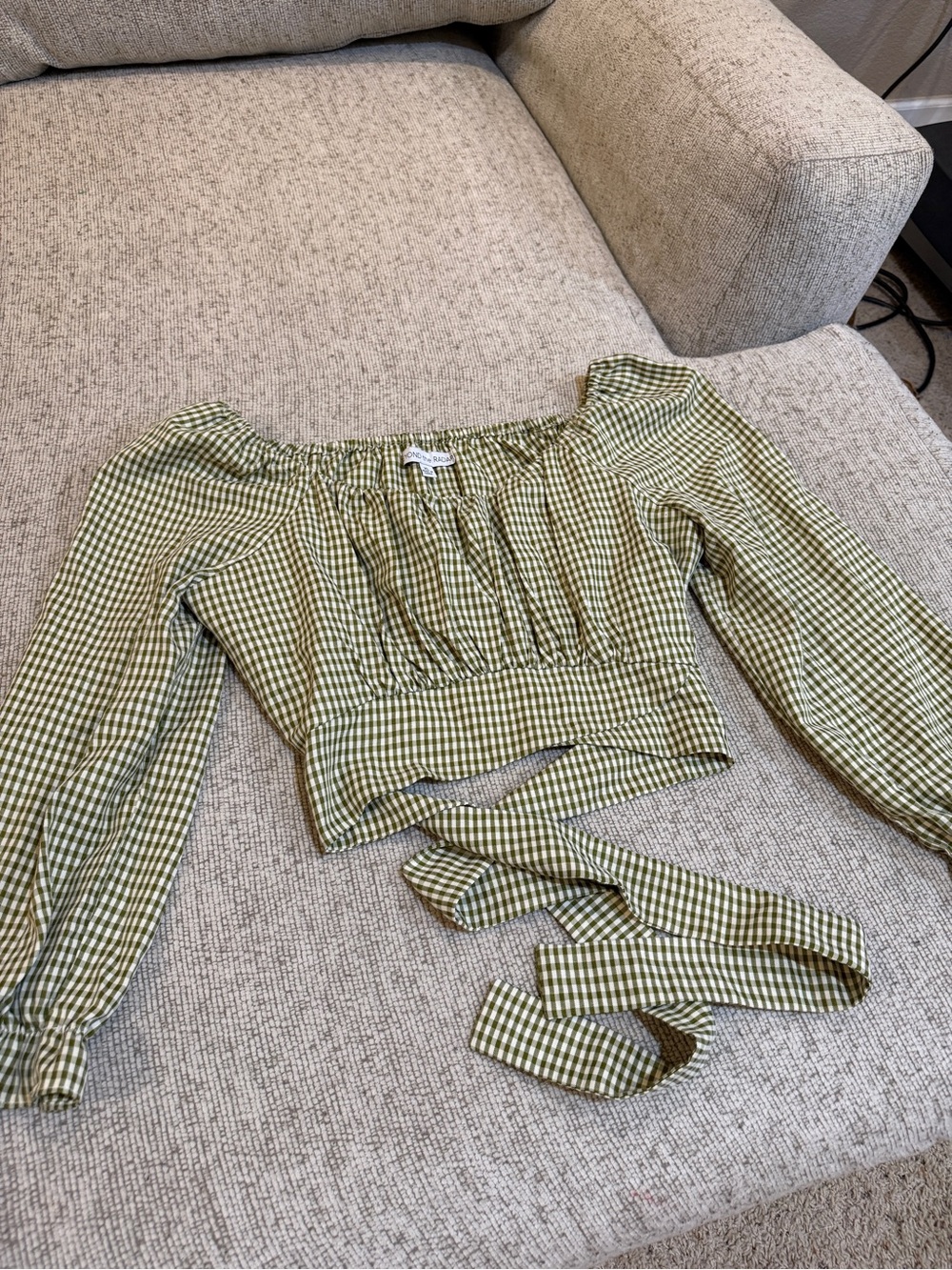 Green Gingham Tie-Back Crop Top